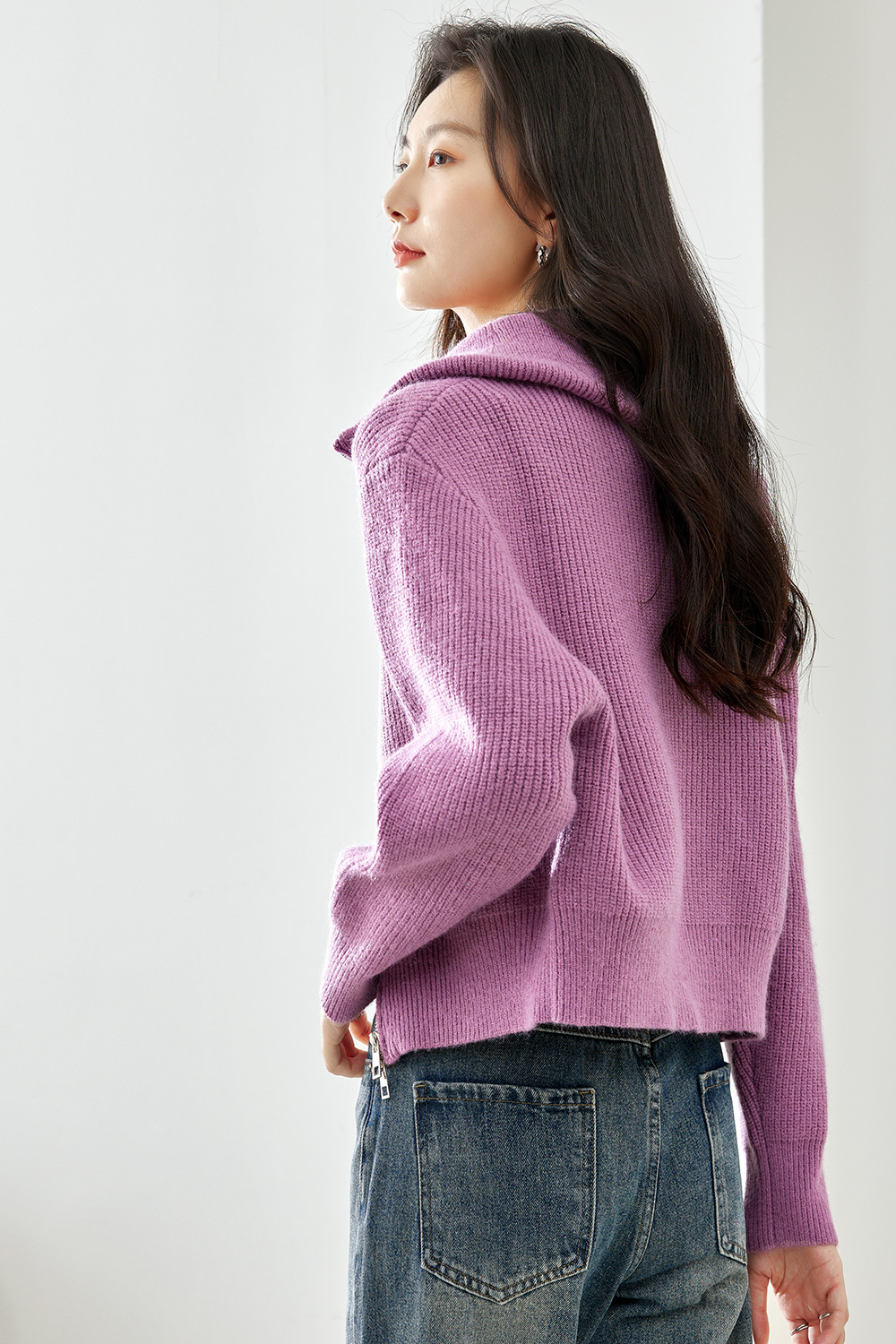 Metal zipper knit cardigan