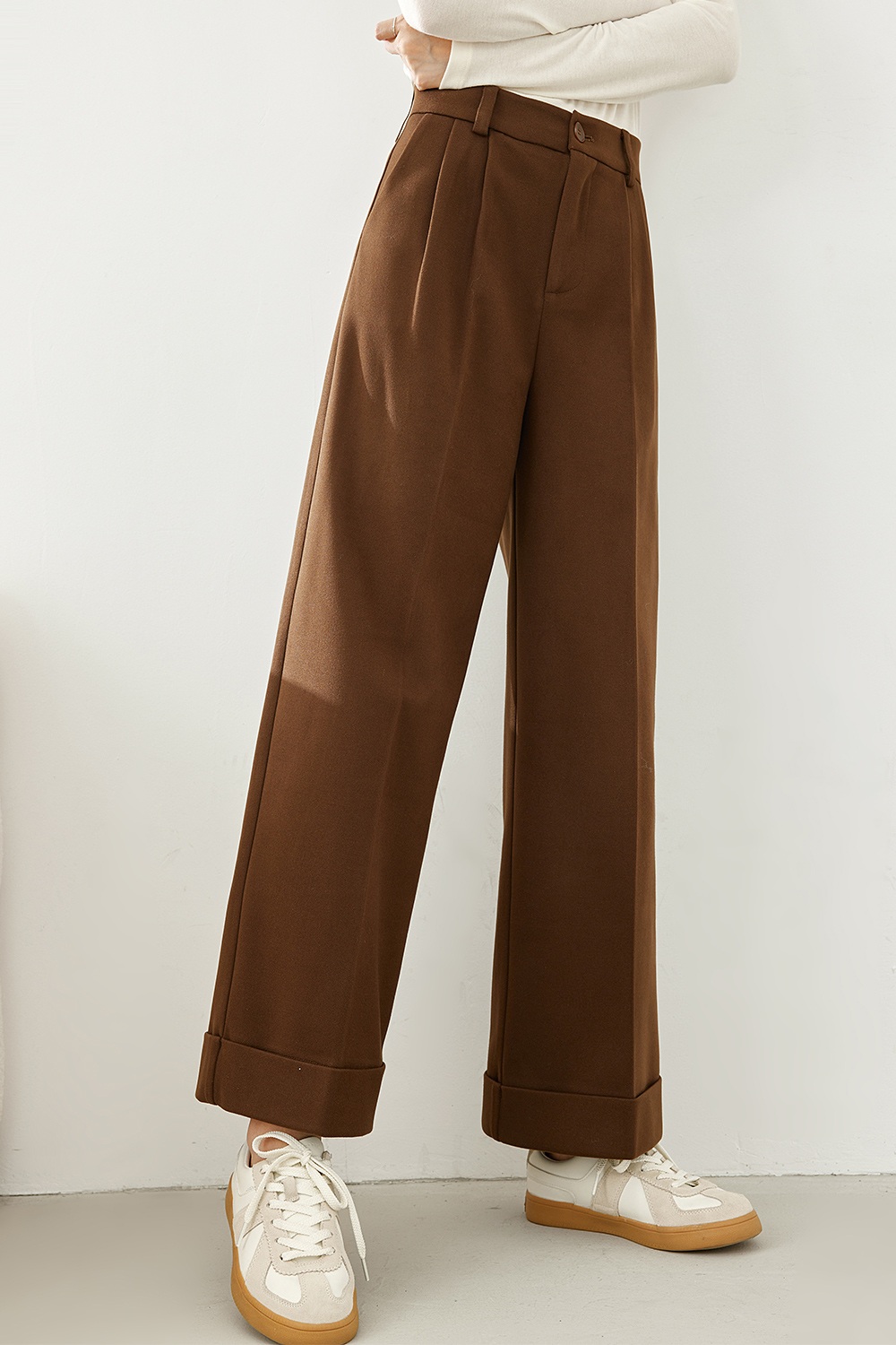 Solid color wide leg pants