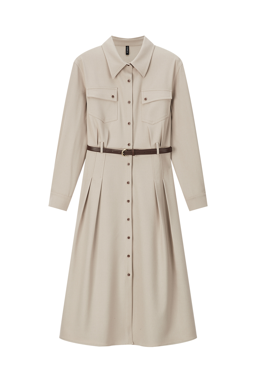 Turn-down Collar Cinched Waist Dress