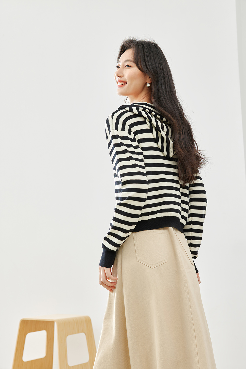 Hooded Striped Knit Cardigan