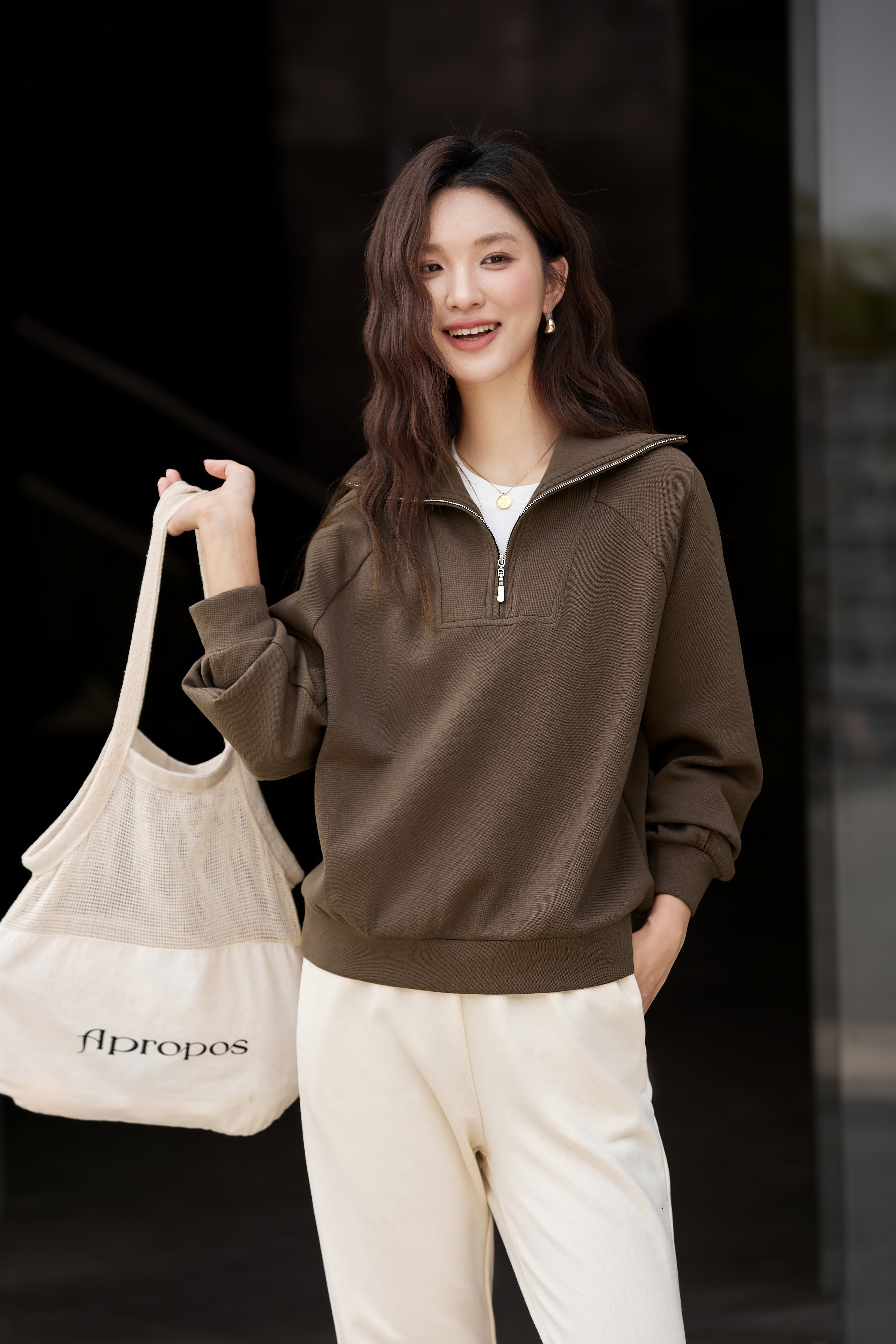 Retro Zip-Collar Pullover Sweatshirt-VIMLYSTORE