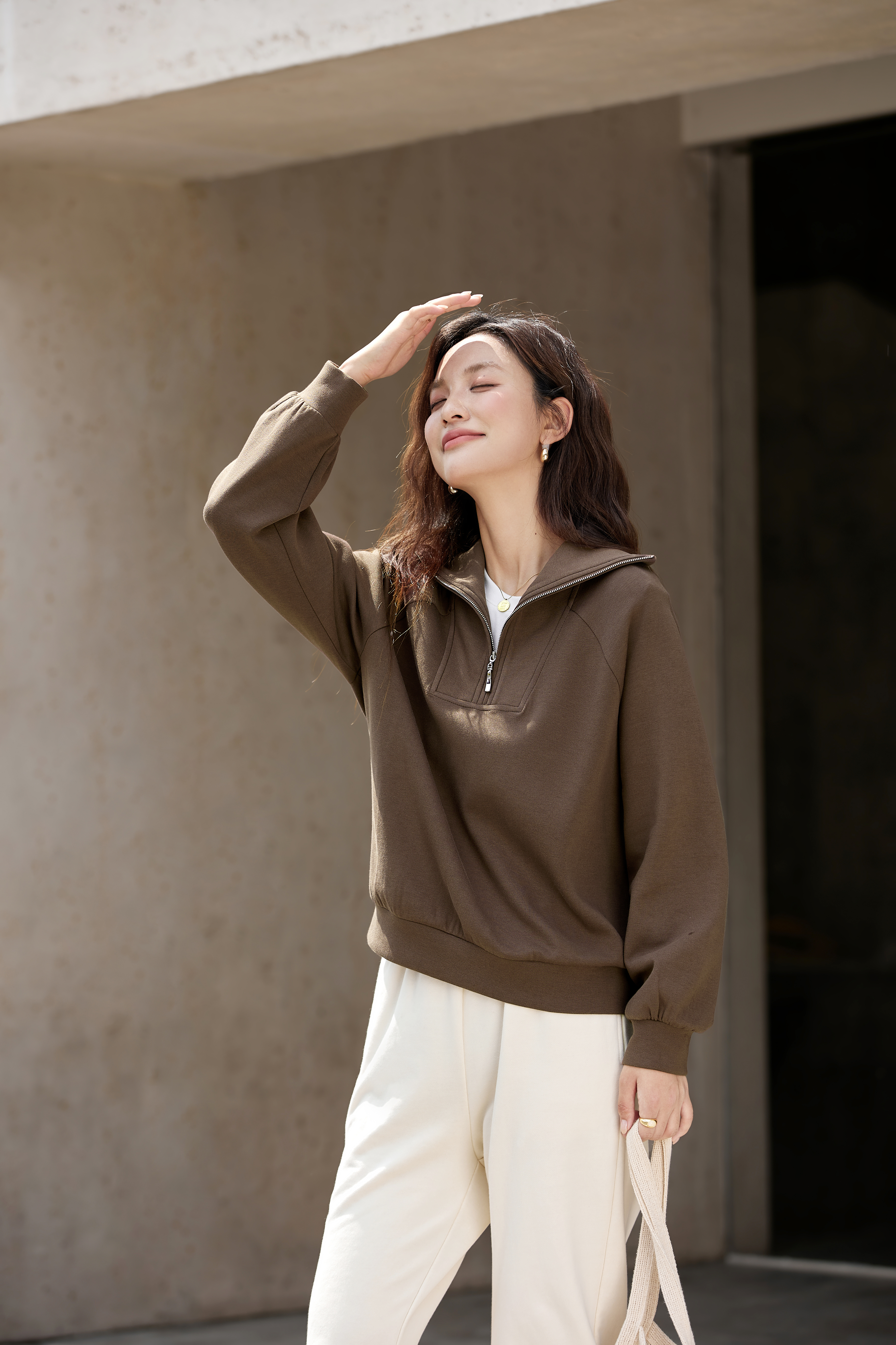 Retro Zip-Collar Pullover Sweatshirt-VIMLYSTORE