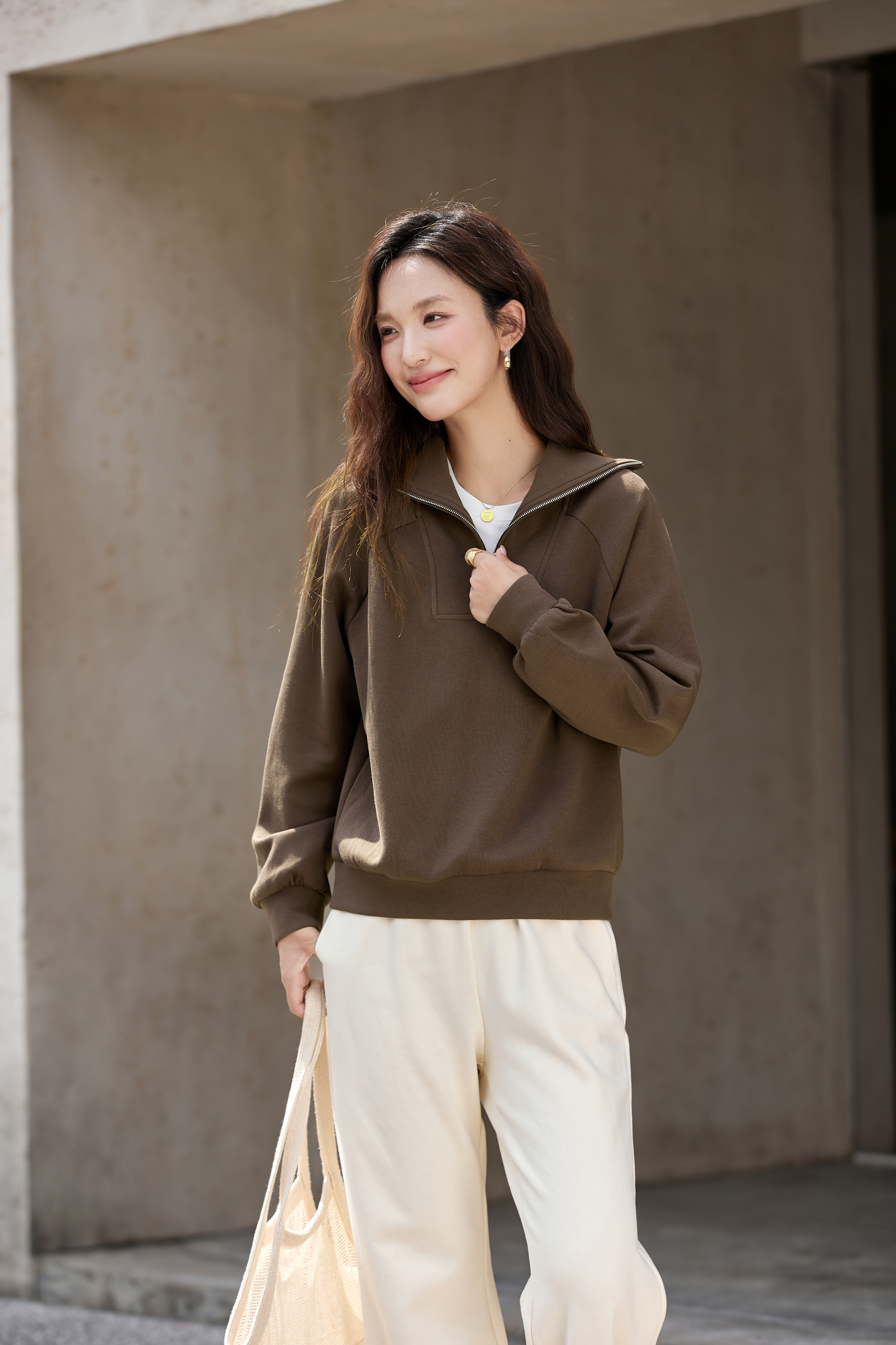 Retro Zip-Collar Pullover Sweatshirt-VIMLYSTORE