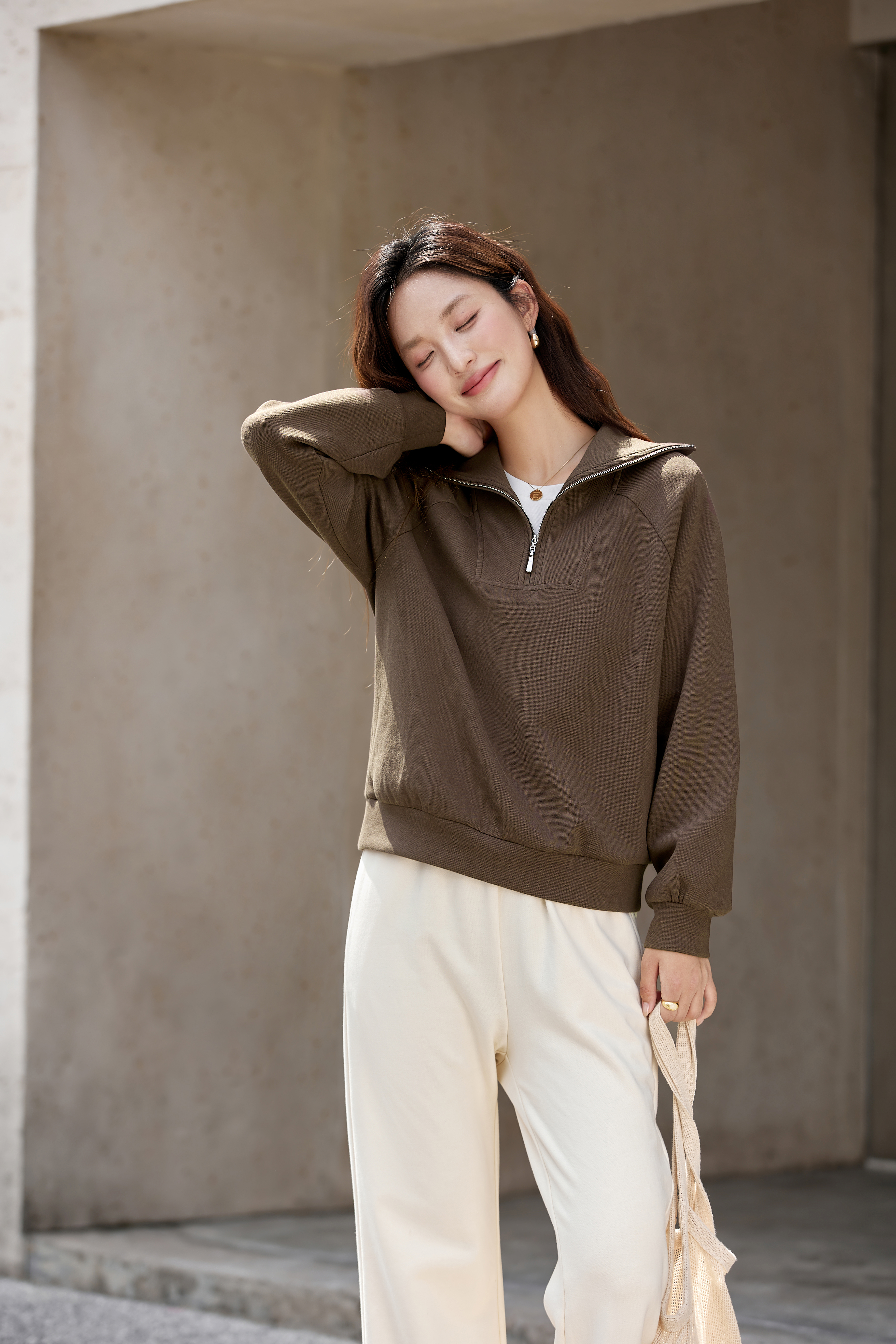 Retro Zip-Collar Pullover Sweatshirt-VIMLYSTORE