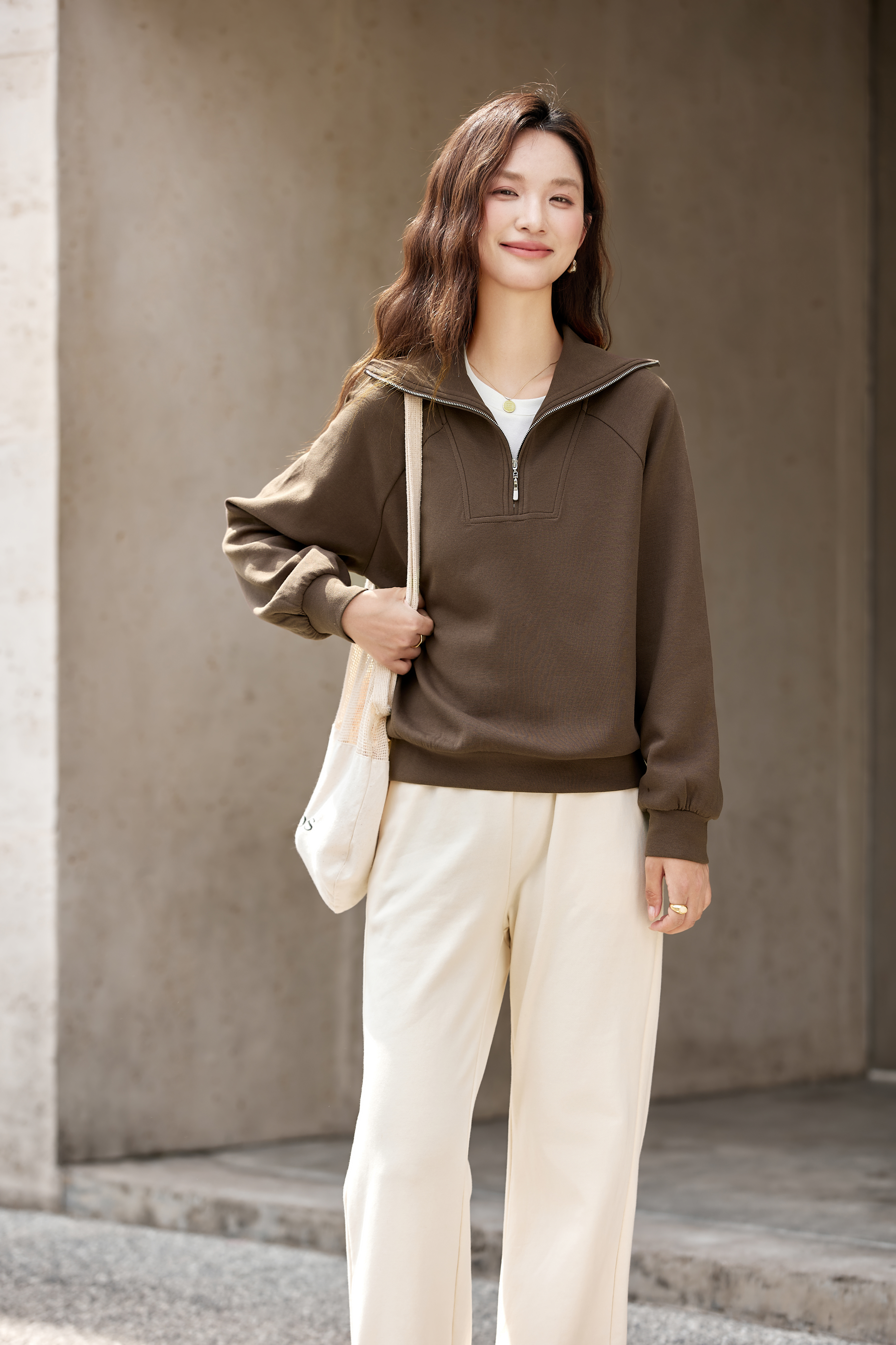 Retro Zip-Collar Pullover Sweatshirt-VIMLYSTORE