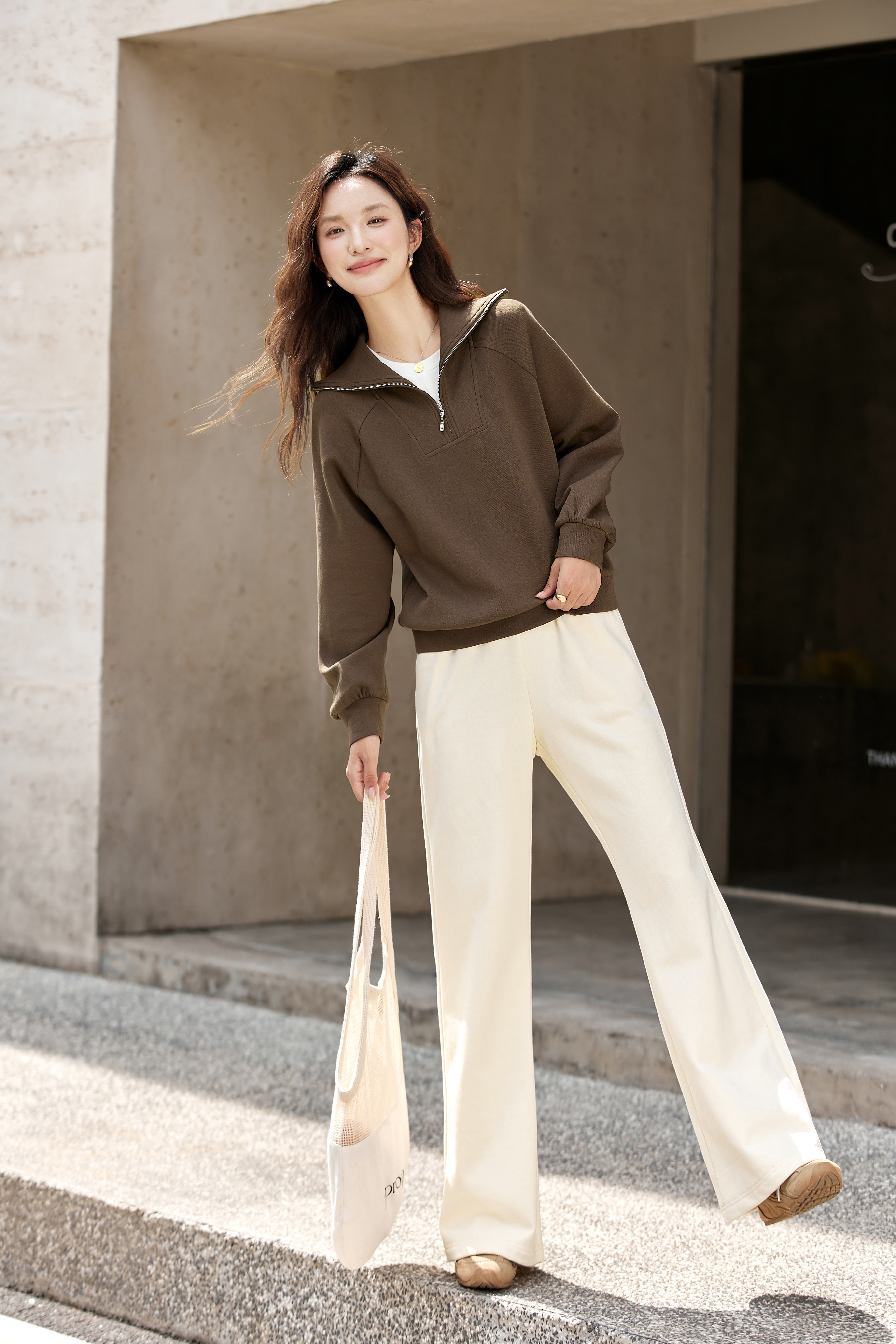 Retro Zip-Collar Pullover Sweatshirt-VIMLYSTORE