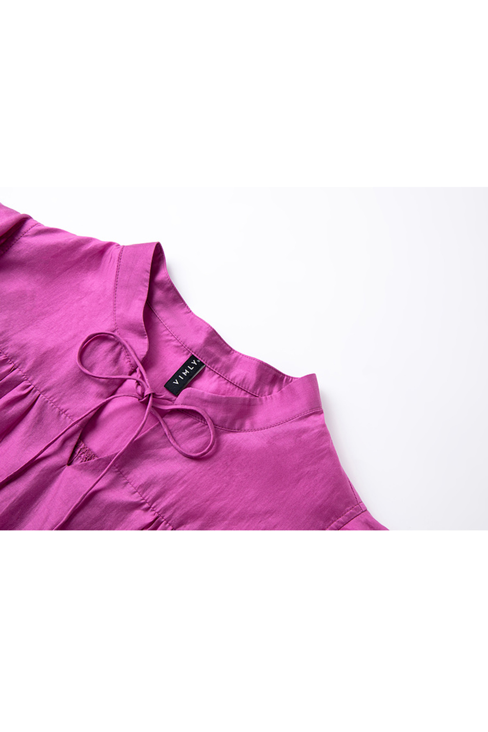 Lyocell Blush Pink Minimalist Office Shirt with Peplum Sleeves & Stand Collar