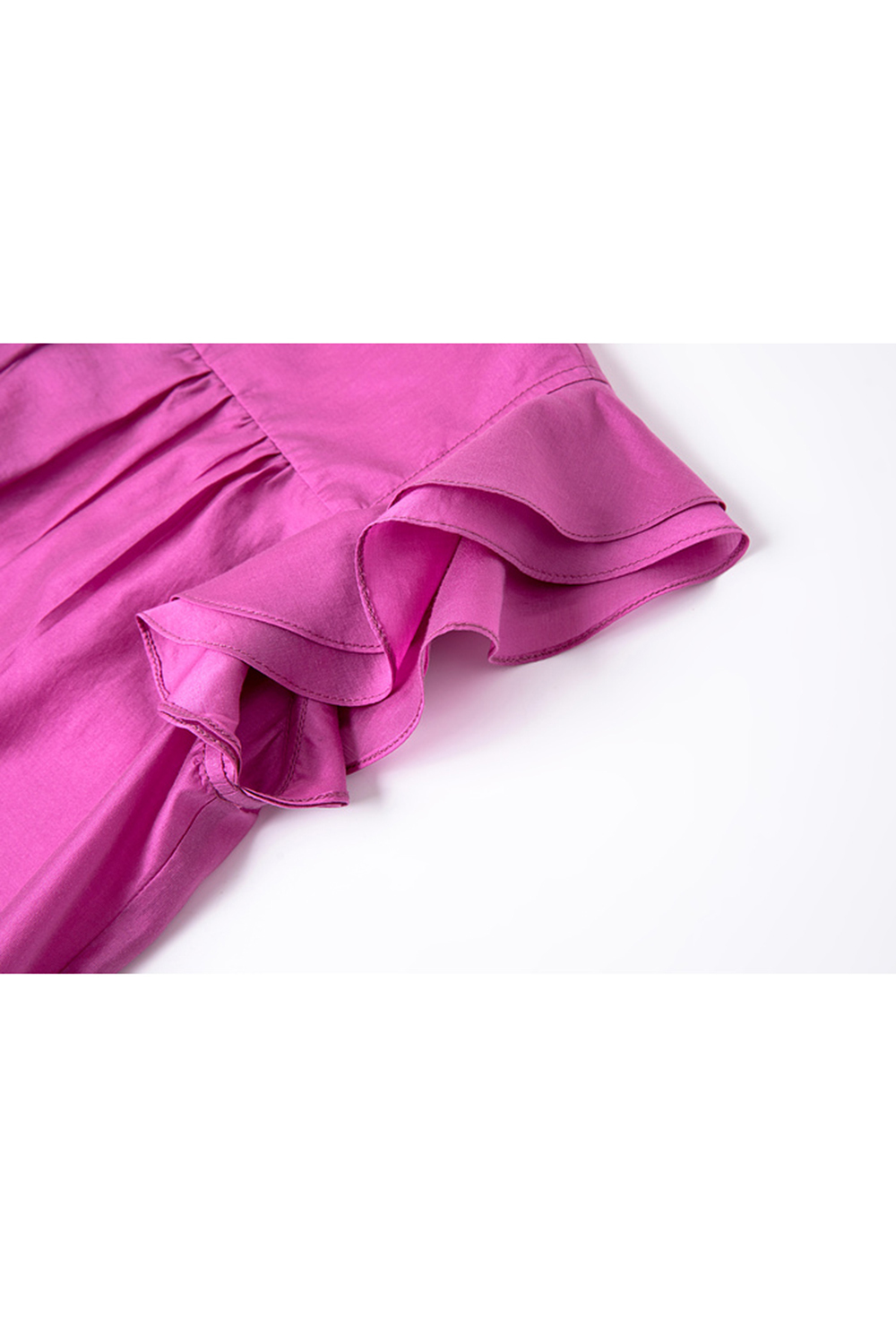 Lyocell Blush Pink Minimalist Office Shirt with Peplum Sleeves & Stand Collar