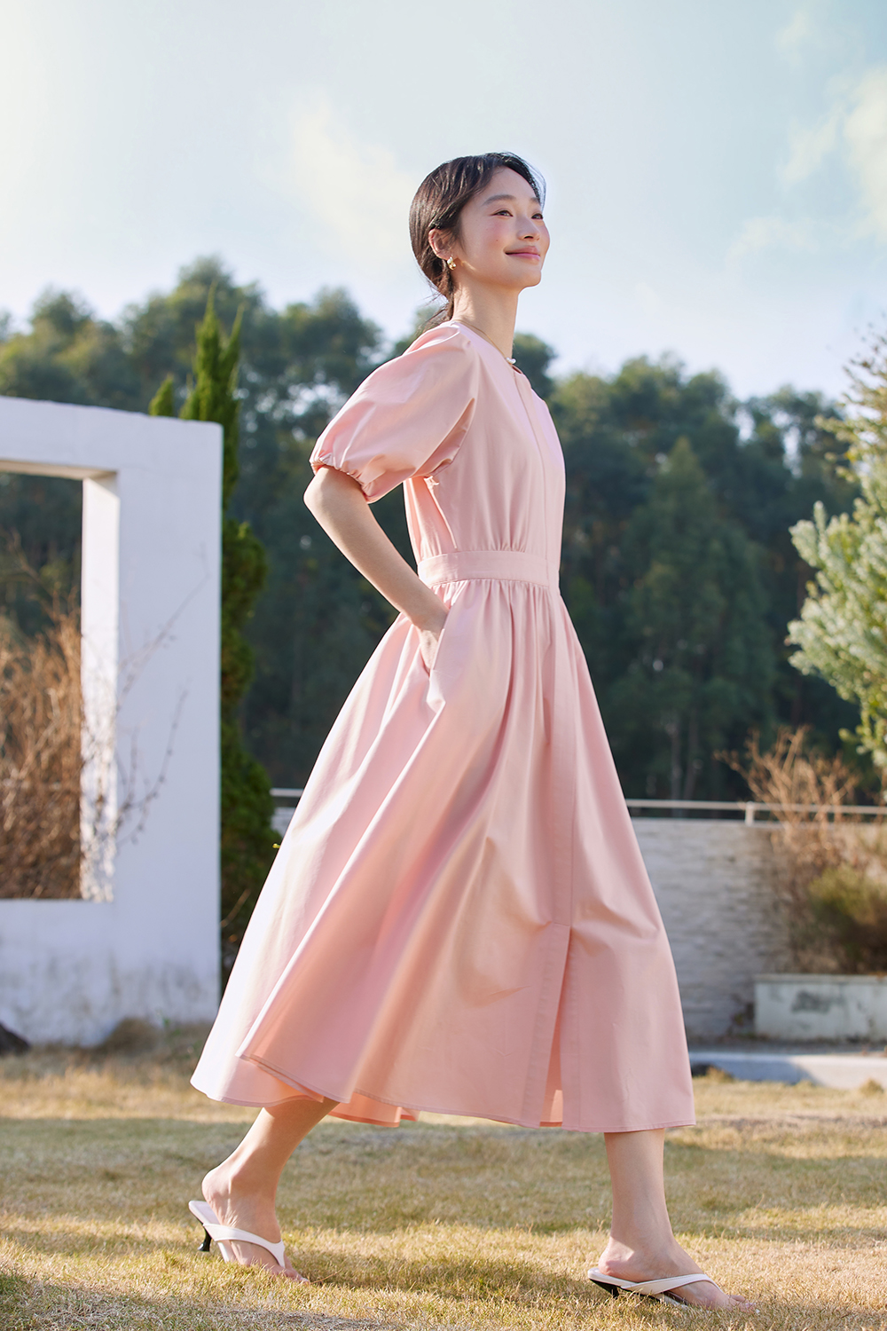 French-Elegance Slimming Puff-Sleeve Midi Dress-VIMLYSTORE