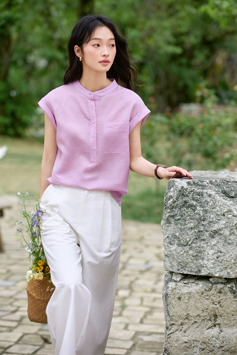 Commute-Chic Mini-Stand Collar Sleeveless Blouse-VIMLYSTORE