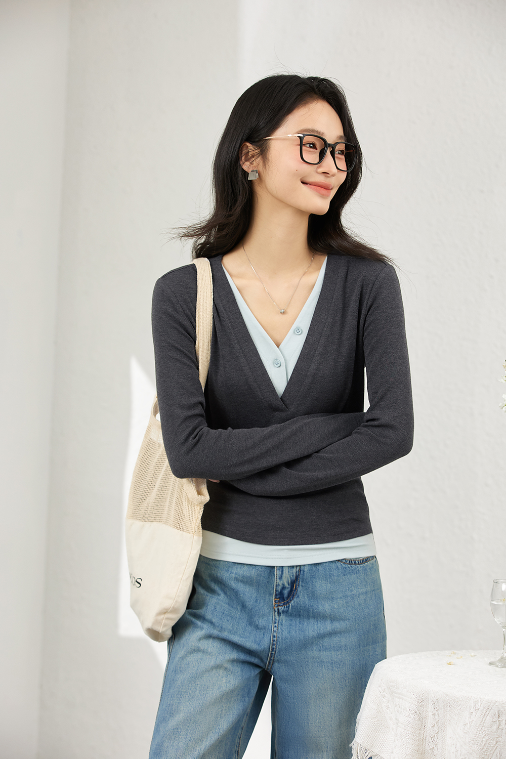 False Two-piece Designer Slim-fit Layering Long Sleeve T-shirt-VIMLYSTORE