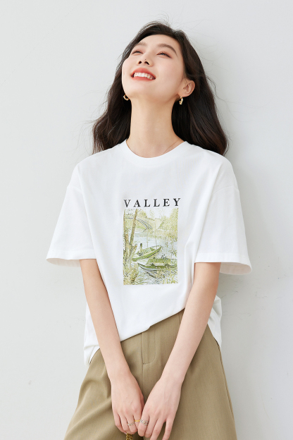 White Print Pure Cotton T-Shirt