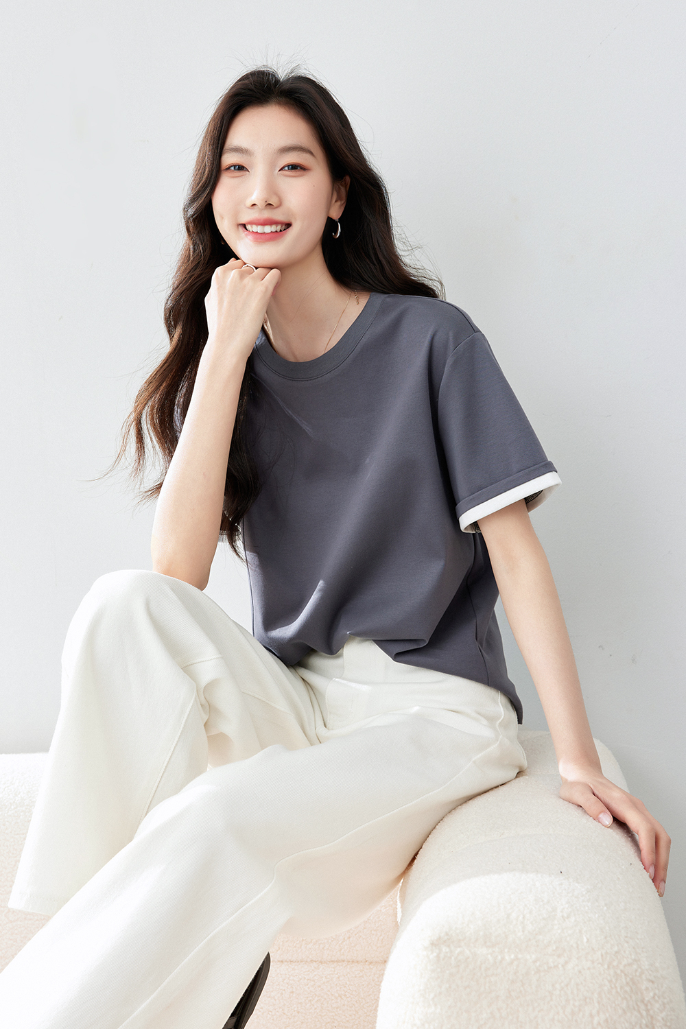 Light Luxury Mercerized Contrast Color T-Shirt