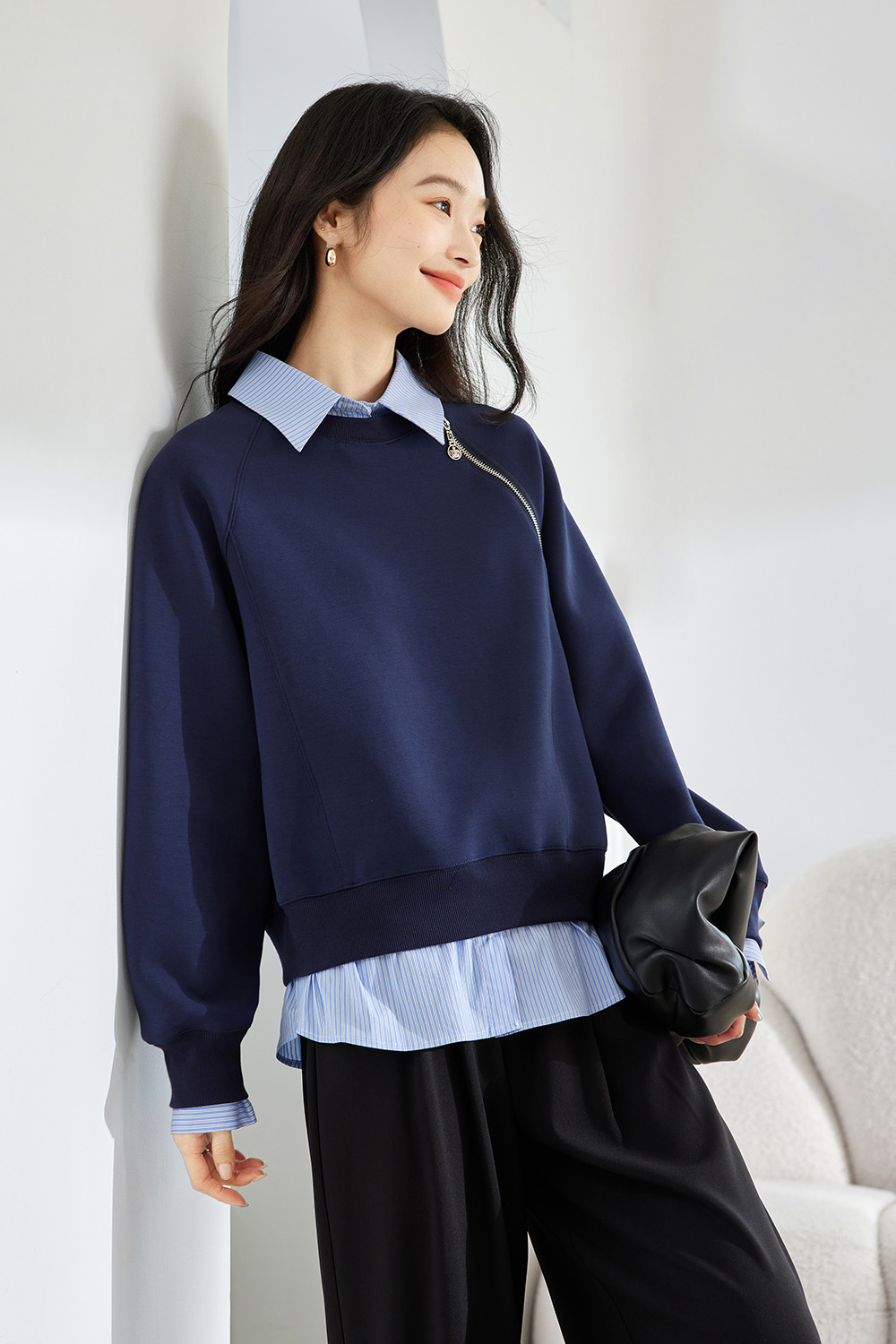 School style spliced sweatshirt