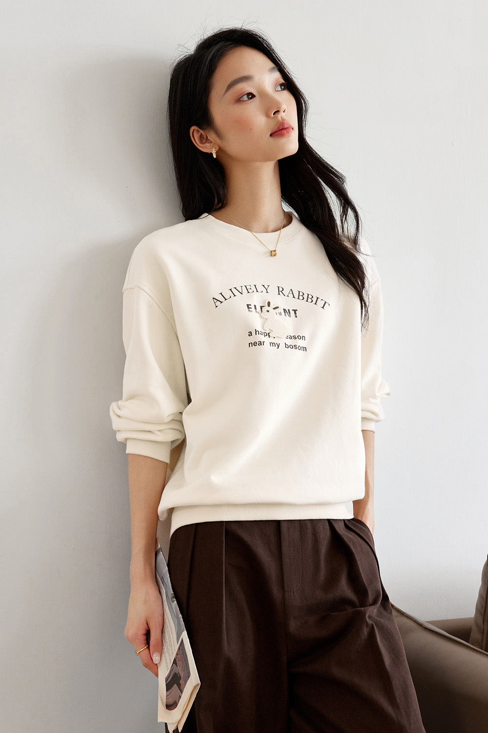 Rabbit Embroidered Print Sweatshirt
