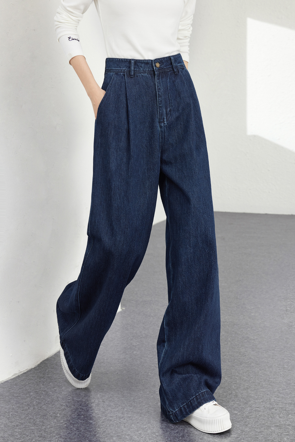 Retro dark blue wide-leg jeans-VIMLYSTORE