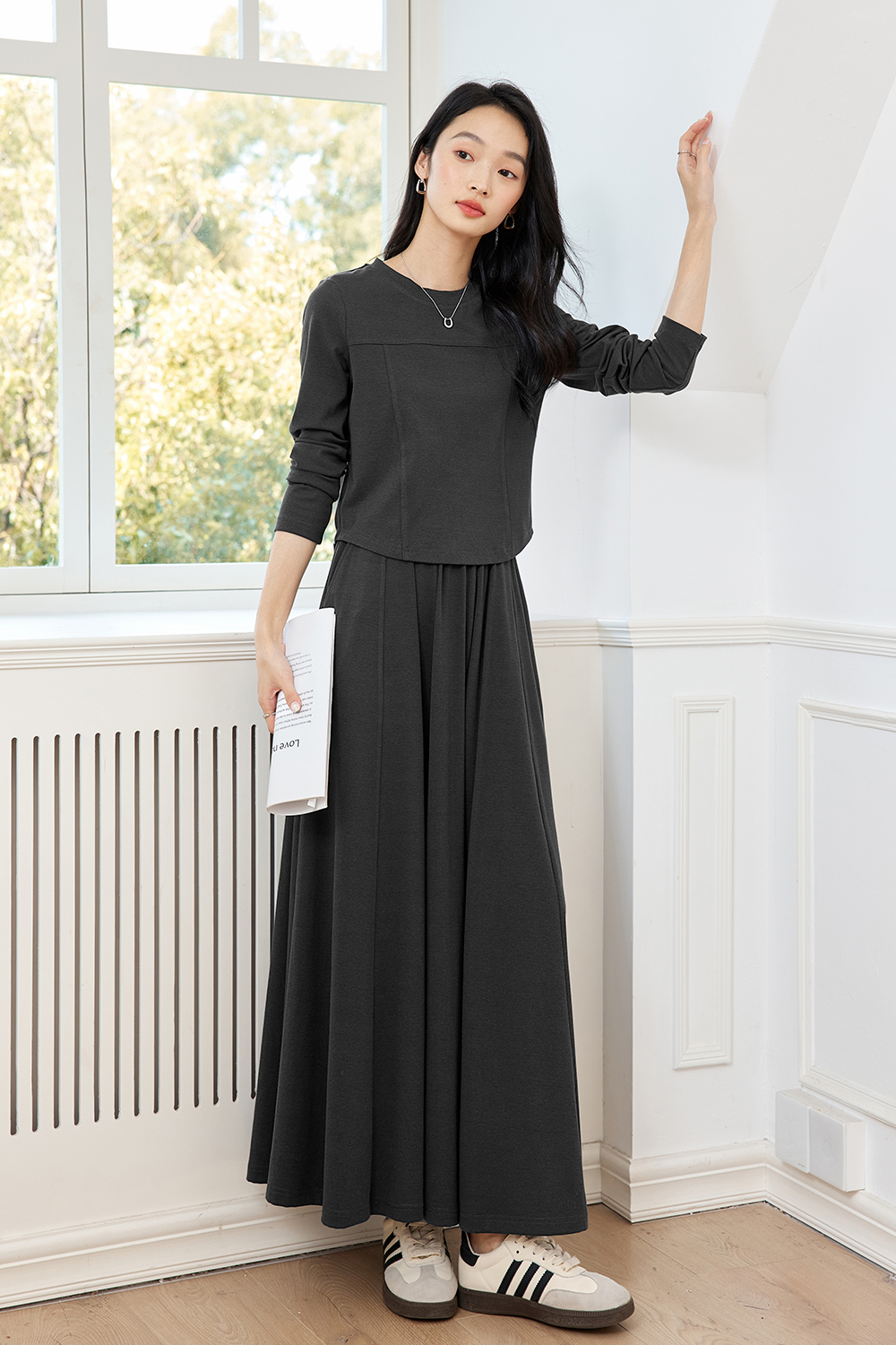 Solid Color Knitted Casual Suit-VIMLYSTORE