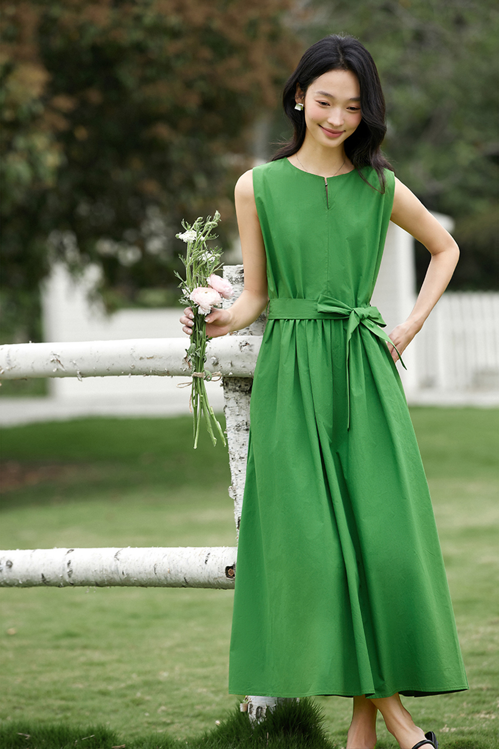 100% Cotton Premium Waist-cinching Sleeveless Maxi Dress-VIMLYSTORE