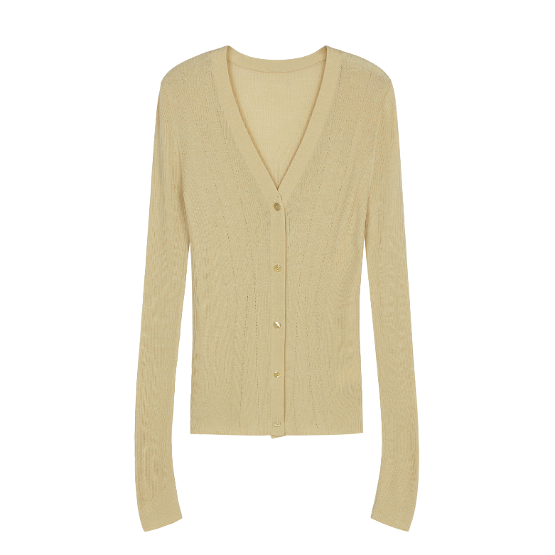 (NW261WB2701)Silk Wool V Neck Cardigan