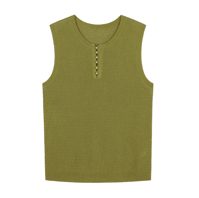 (NW261WB3205)Silk Linen Round Neck Straight Tank