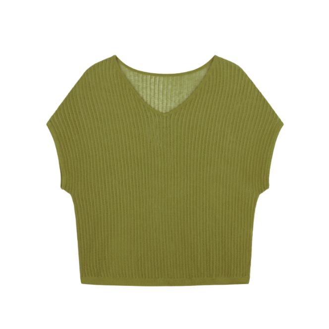 (NW261WB3408)Silk Linen V Neck Loose Pullover