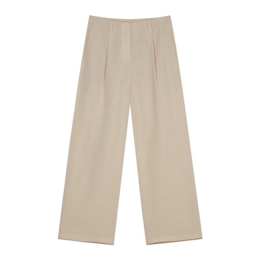 (NW261WB4107)Tencel Linen Mid Waist Cropped Tapered Pants
