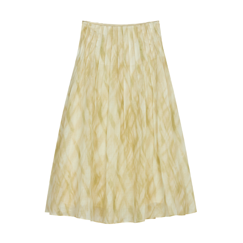(NW261WB4308)Ramie Pleated Flared Skirt