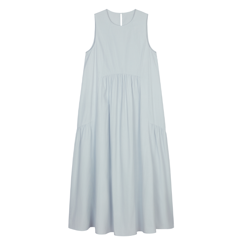 (NW261WB5102)Round Neck Shirred Midi Dress