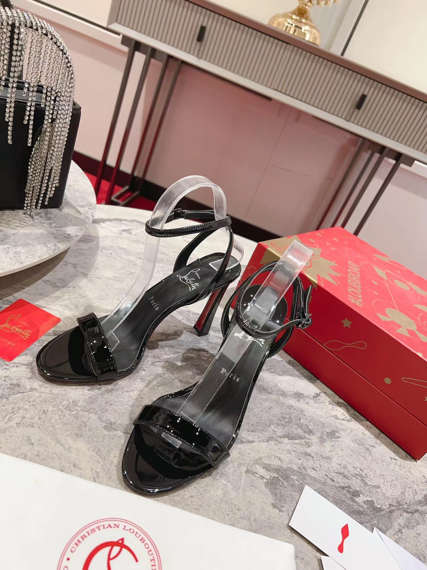 Condora Queen 100 mm Sandals Patent Leather Black