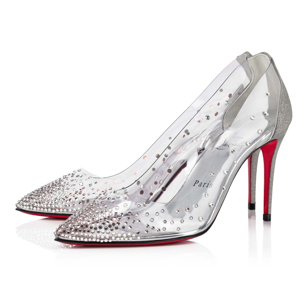 Degrastrass PVC 85 mm Glittered Calf Leather and Strass Silver Pumps