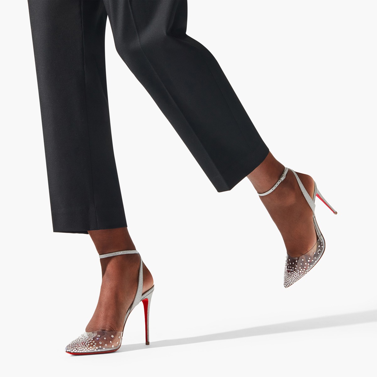 Spikaqueen 100 mm PVC Calf Leather and Strass Silver Pumps