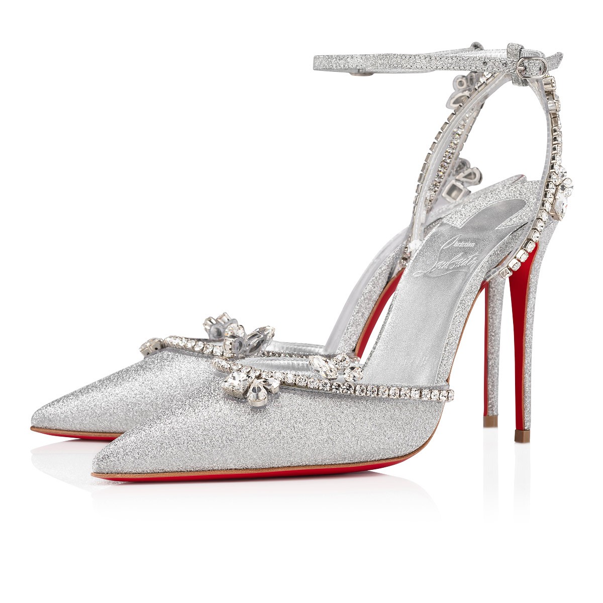 Marykate Queen 100 mm Glittered Calf Leather and PVC Silver Pumps