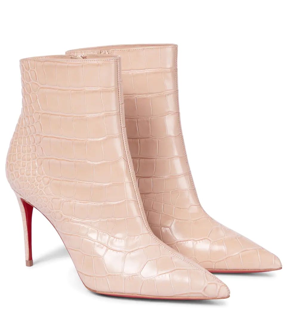 Ankle Boots Croc-Effect 100 mm Pink Calfskin Leather