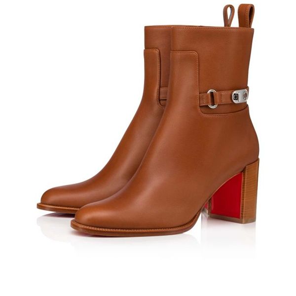 Spikita Booty Lock 70 mm Noce Lucido Calfskin Leather Ankle Boots