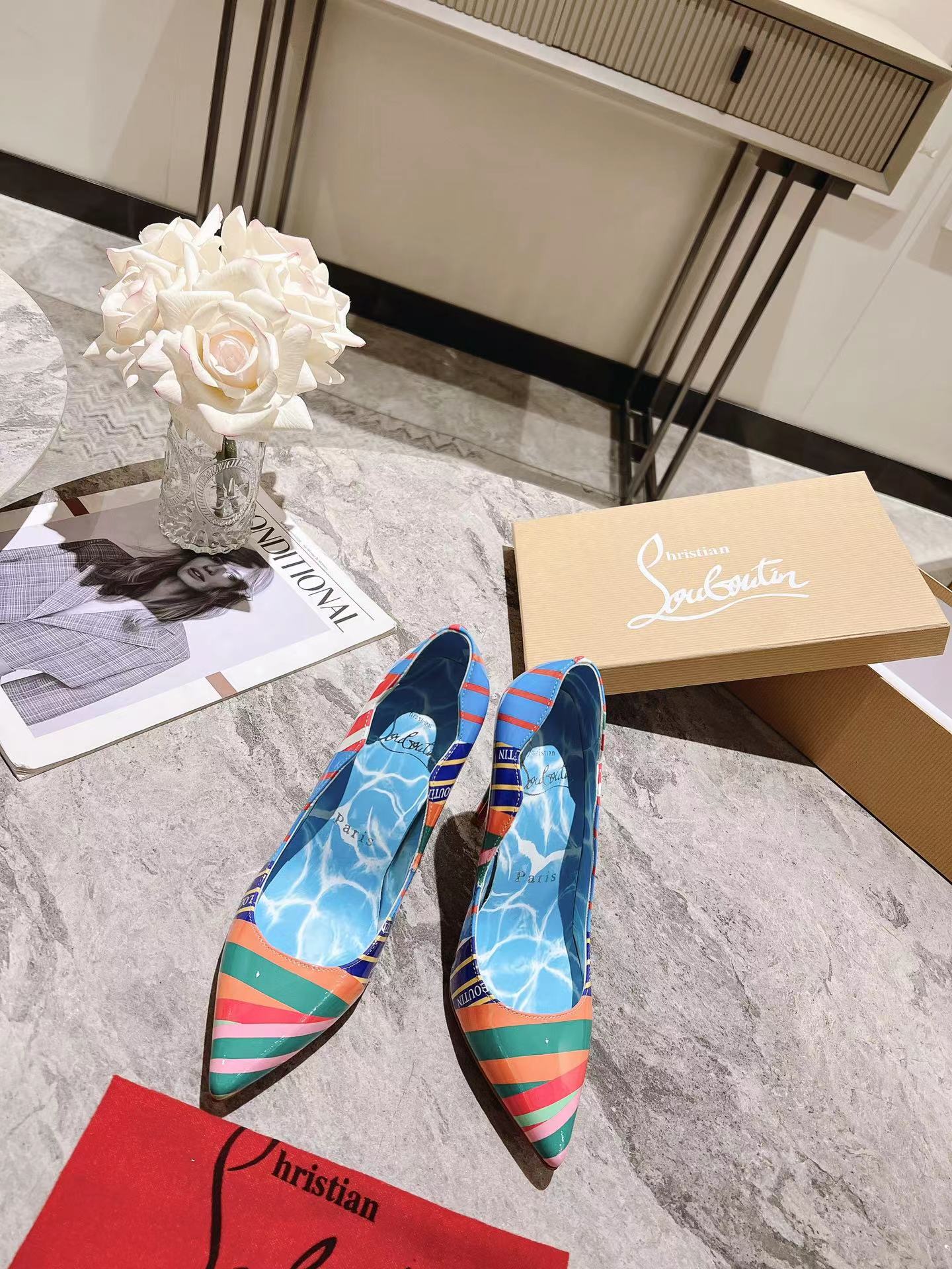 Hot Chick Striped Patent Pumps 100 mm