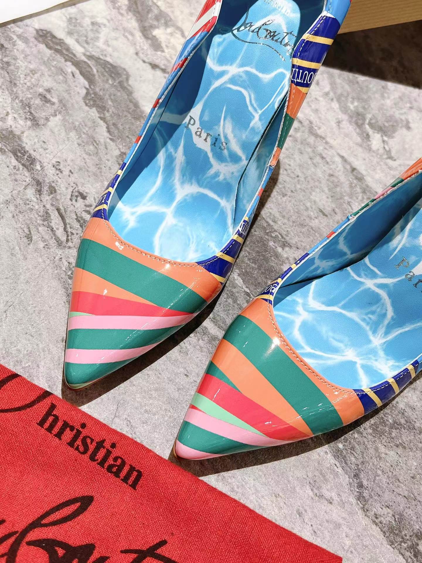 Hot Chick Striped Patent Pumps 100 mm