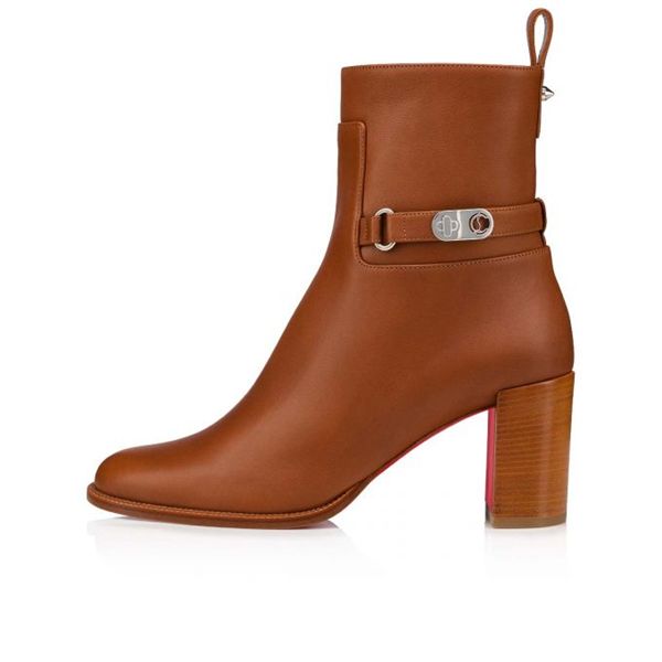 Spikita Booty Lock 70 mm Noce Lucido Calfskin Leather Ankle Boots