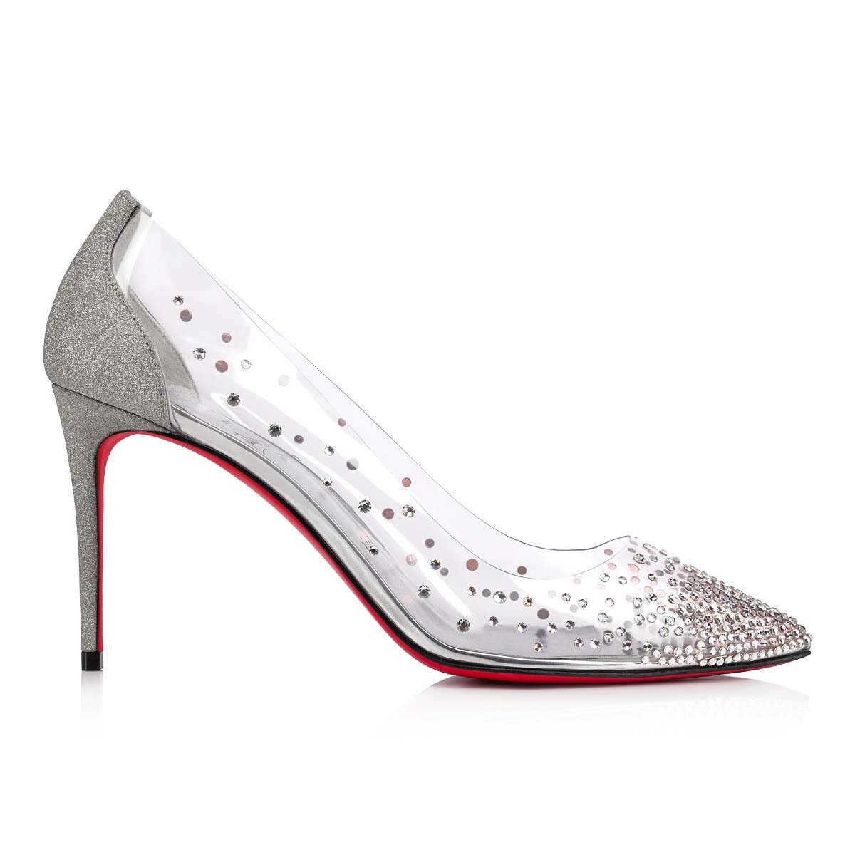 Degrastrass PVC 85 mm Glittered Calf Leather and Strass Silver Pumps