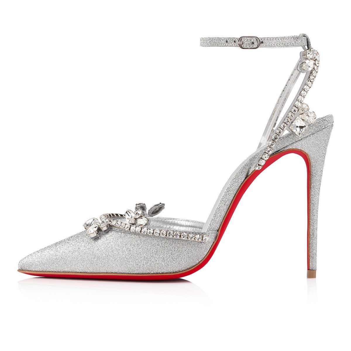 Marykate Queen 100 mm Glittered Calf Leather and PVC Silver Pumps