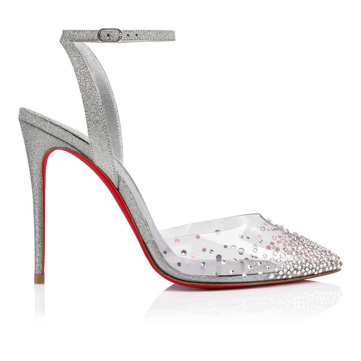 Spikaqueen 100 mm PVC Calf Leather and Strass Silver Pumps