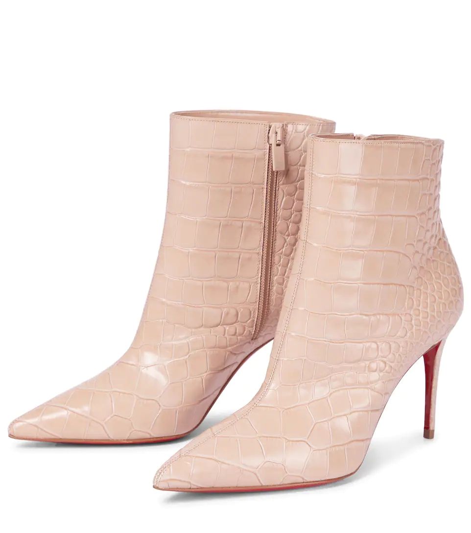 Ankle Boots Croc-Effect 100 mm Pink Calfskin Leather
