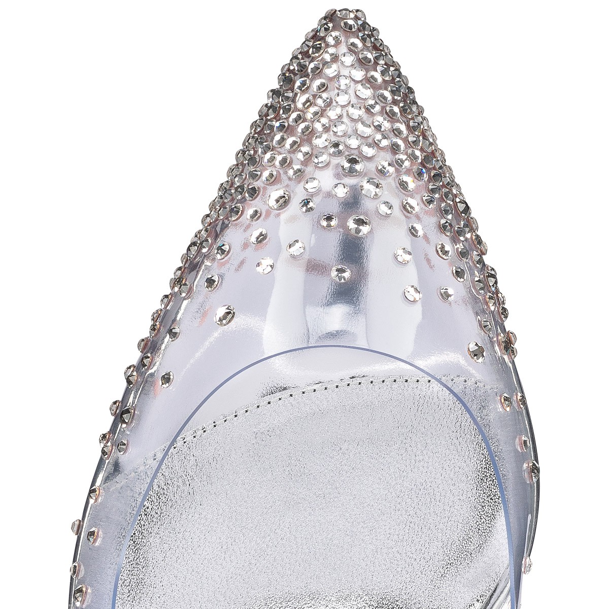 Degrastrass Pvc 100 mm Glittered Calf Leather and Strass Silver Pumps