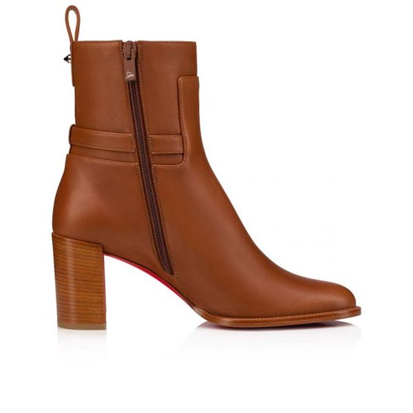 Spikita Booty Lock 70 mm Noce Lucido Calfskin Leather Ankle Boots