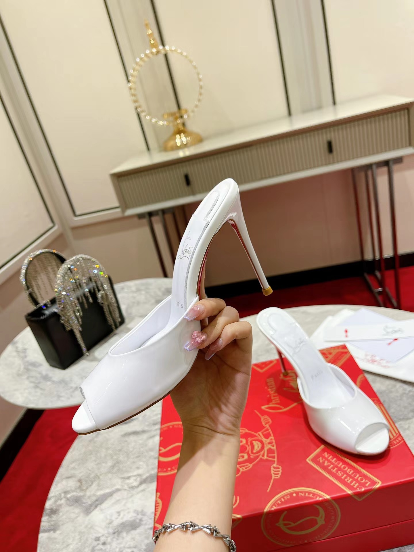 Me Dolly 100 mm Mules Patent Calf Bianco