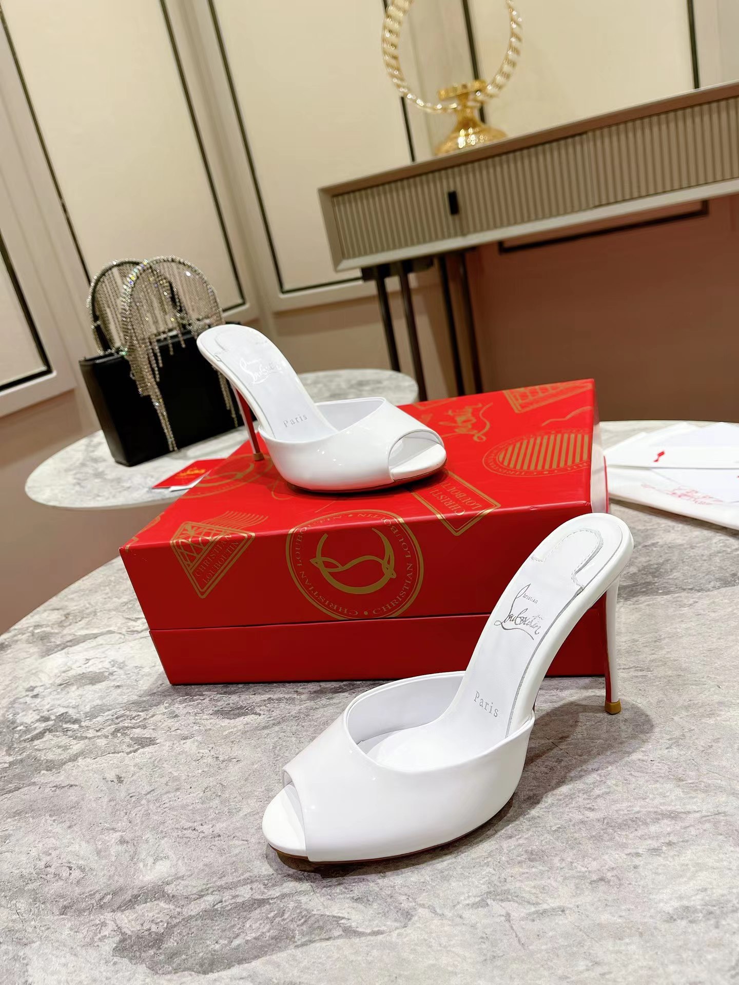 Me Dolly 100 mm Mules Patent Calf Bianco