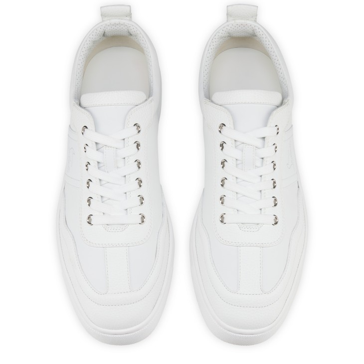 Men's Retero Pure White Grained Calf Leather Sneakers