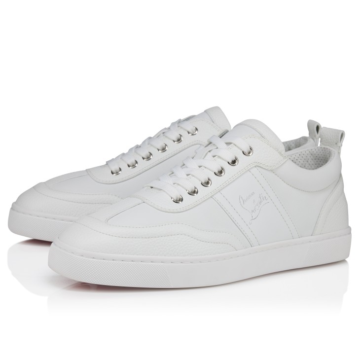 Men's Retero Pure White Grained Calf Leather Sneakers