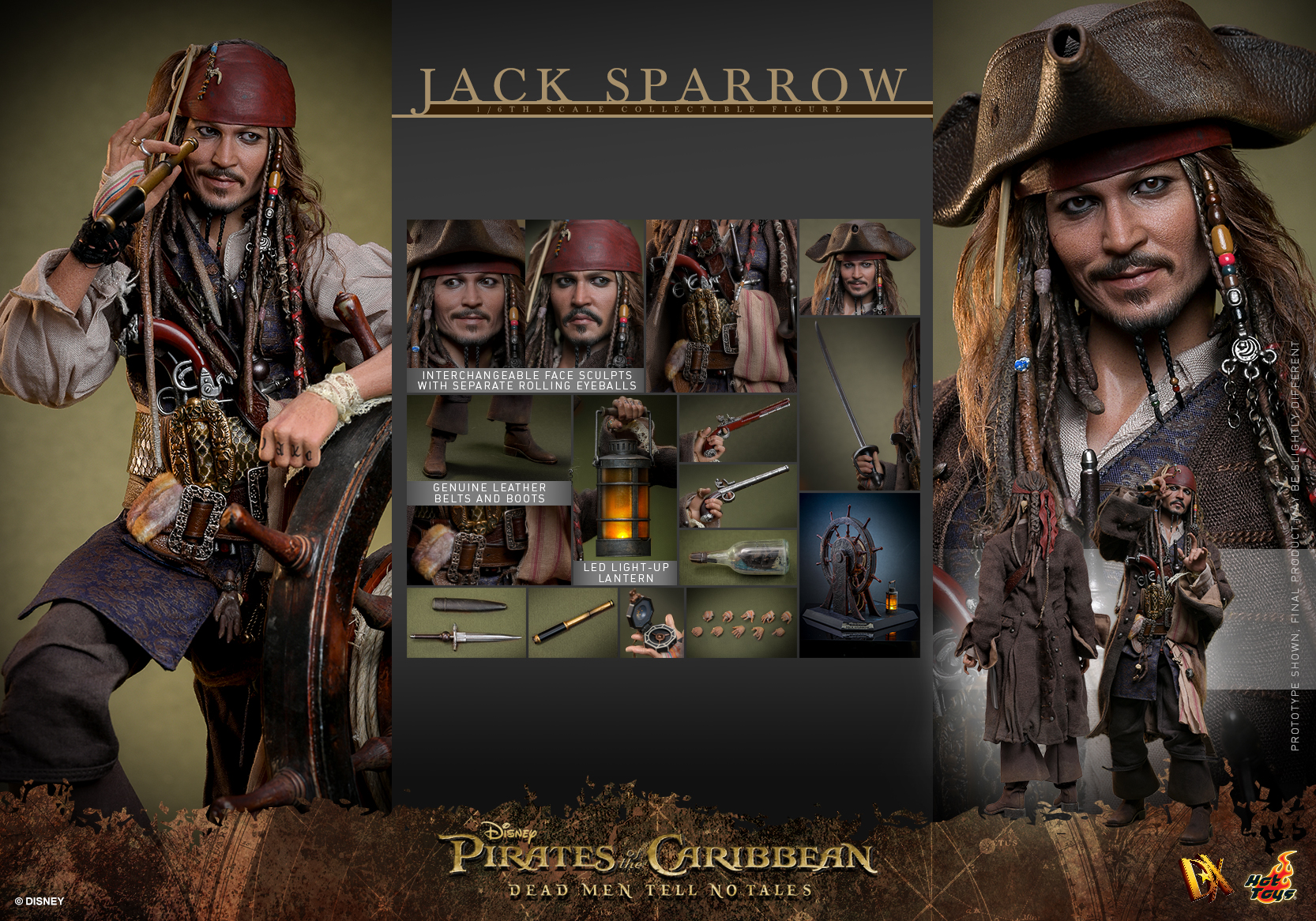 HOT TOYS DX37/ DX38 PIRATES OF THE CARIBBEAN: DEAD MEN TELL NO TALES JACK SPARROW 1/6TH SCALE COLLECTIBLE FIGURE