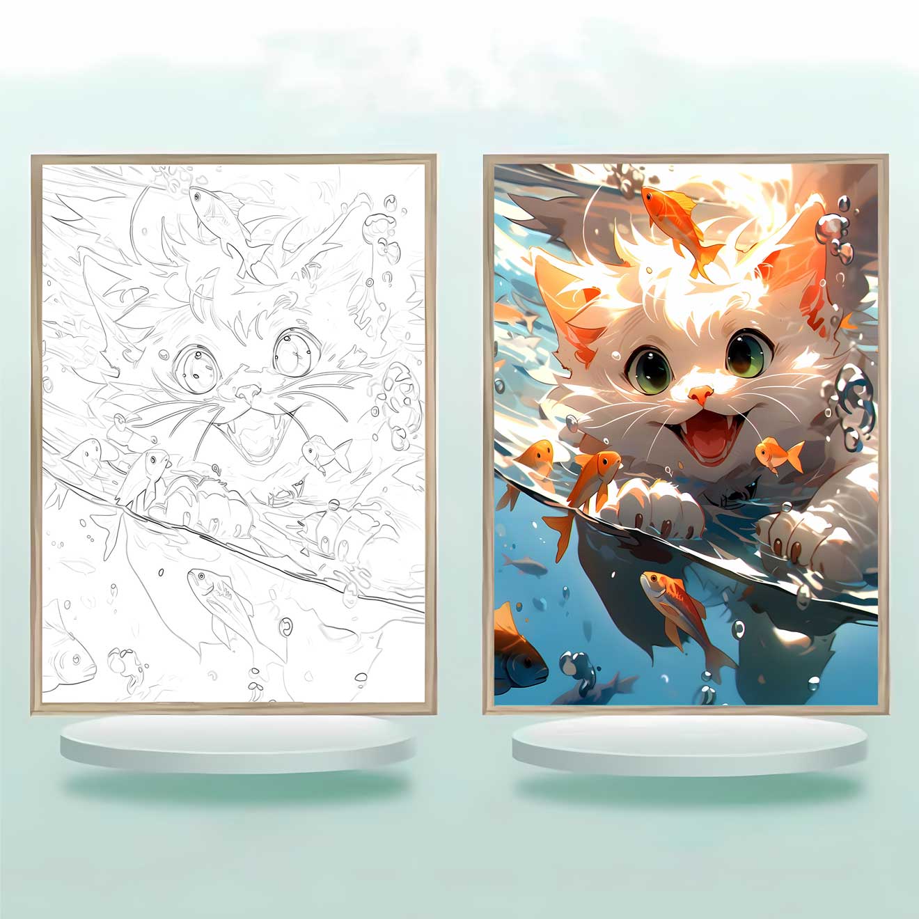 夕暮れの光と影のフレーム【ネコ匹】