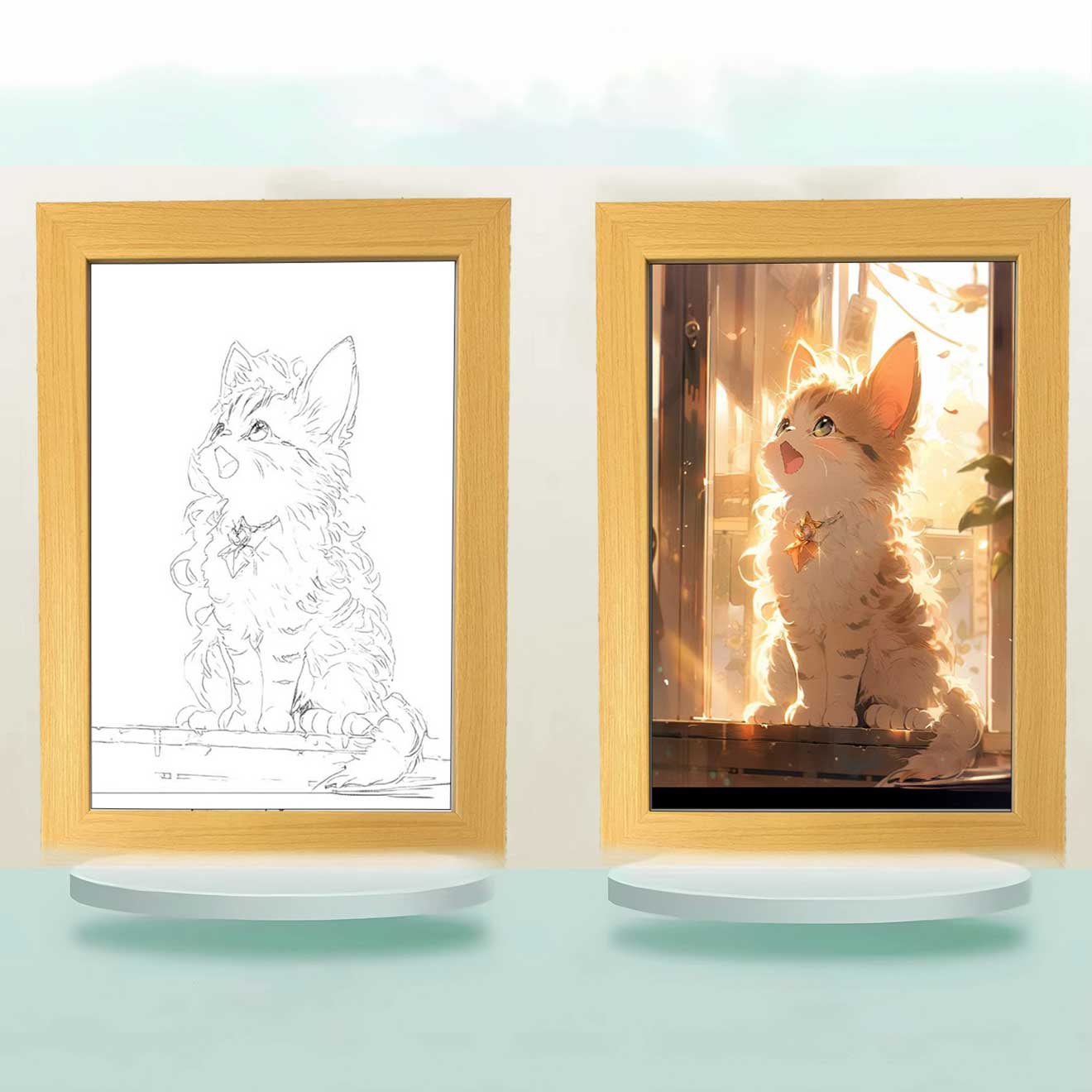 夕暮れの光と影のフレーム【ネコ匹】